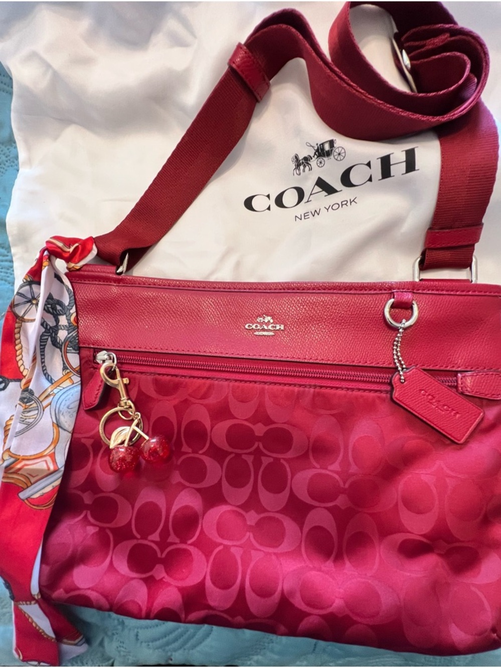 Coach Cherry Red Signature Crossbody Bag - Picture 10 of 11